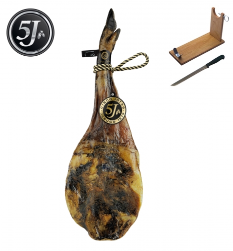 Iberico ham (shoulder) 100% pure acorn-fed Cinco Jotas - 5J + ham holder + knife image #1