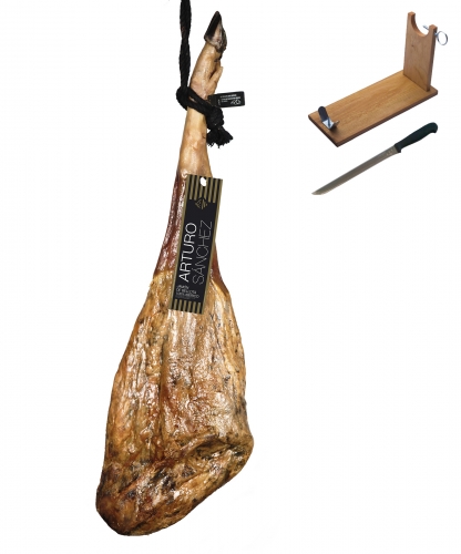 Pure 100% Iberico ham acorn-fed grand reserve Arturo Sánchez + ham holder + knife image #1